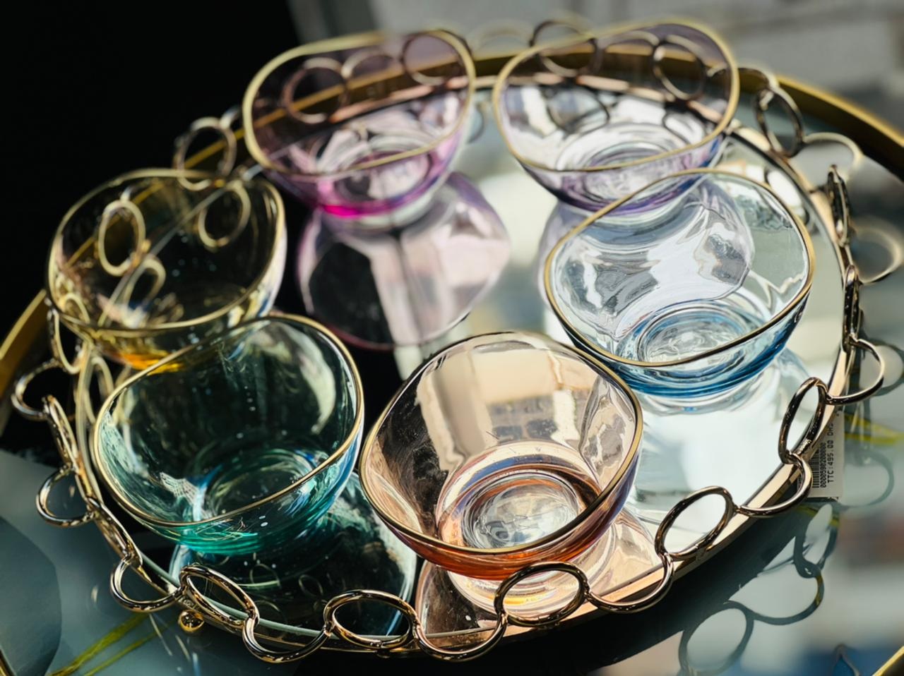 6 Bols Couleur Filet Or