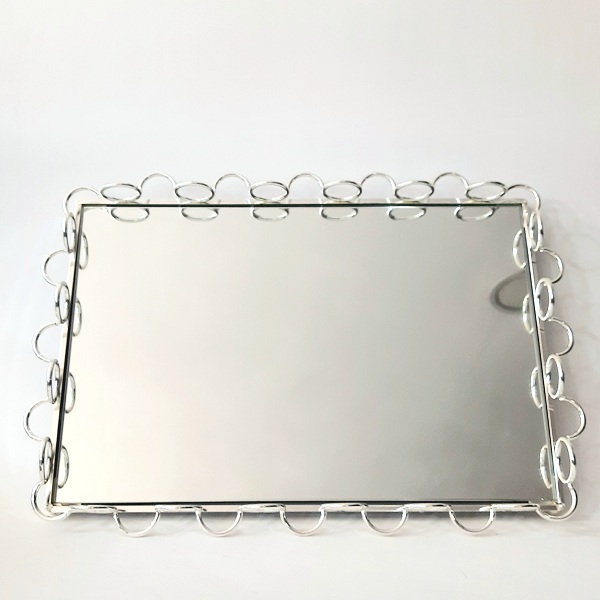 Grand Plateau Gérard En Métal Argenté, Contour Travaillé, 52x34,5 Cm, 2,28 Kg - France